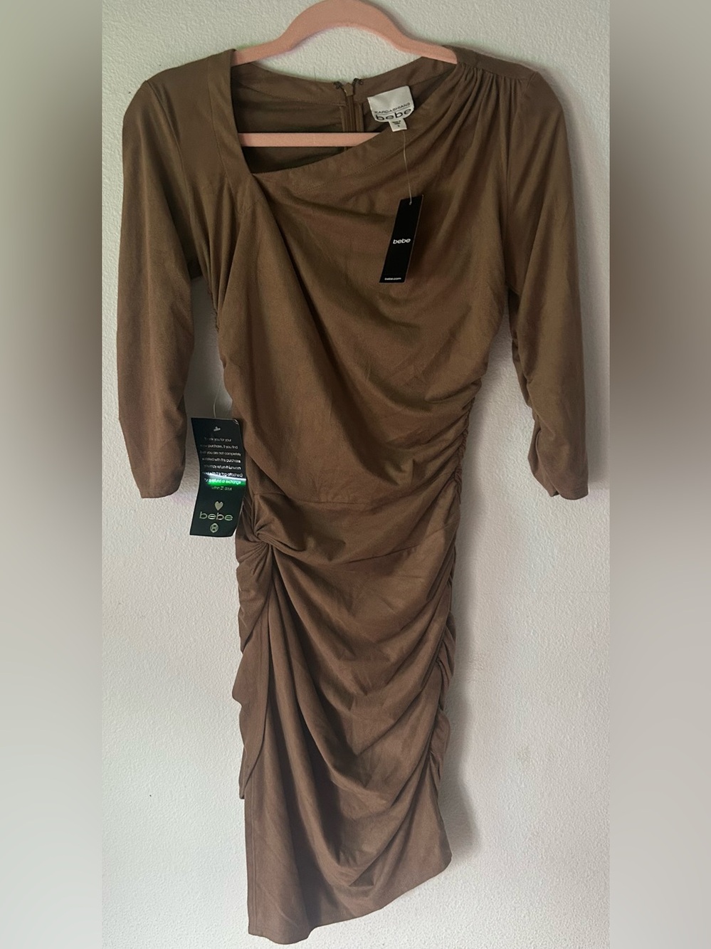 NWT BeBe Kardashian Kollection Brown Ruched Midi Dress